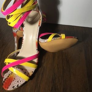 Multi color strapped heels